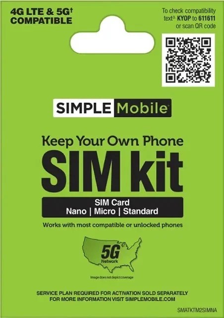 Simple Mobile Bring Your Own Phone Prepaid SIM Kit | 3-in-1 CDMA Sim Card NEW!