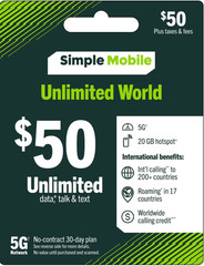 Simple Mobile ESIM Activation $50 Plan Unlimited Talk, Text & Data 30 Days