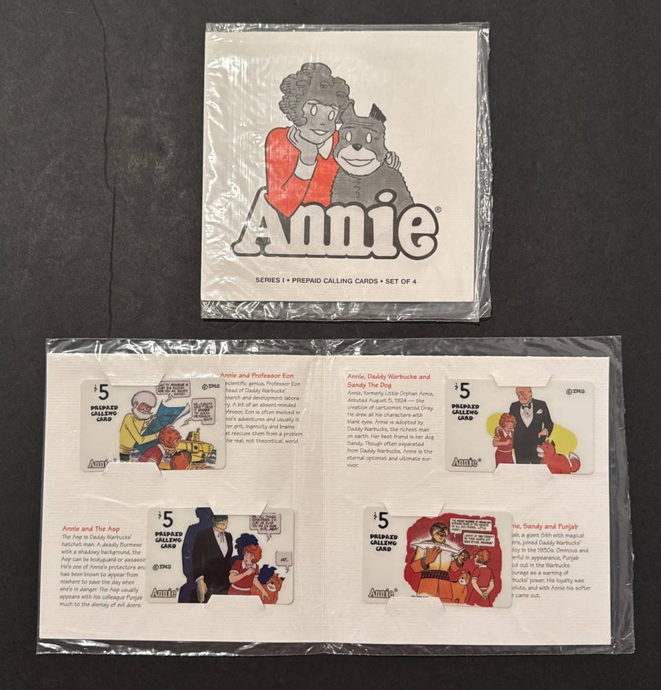 Orphan Annie Prepaid Calling Cards Set of 4 Teleworld $5 Each Vintage 1995 Rare