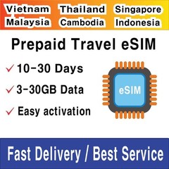 (eSIM) Thailand Cambodia Vietnam Malaysia Travel SIM Card | 3-30GB | 10-30 Days