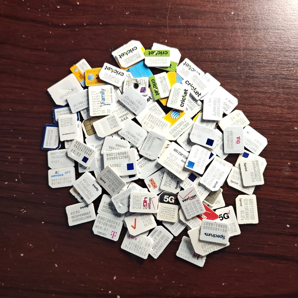 LOT OF 100 Used Micro/Mini SIM Cards for Testing/Gold – Mixed Carriers #4061