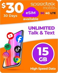 GSM SIM Card – 30 Days Unlimited Talk Text + 15GB 5G Data – Easy Activation