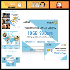 10GB Prepaid Data SIM Card USA – 5G/4G LTE, Unlimited 256Kbps, 90 Days, 3-in-1 f