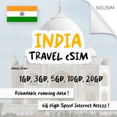 NeuSIM India eSIM 5-20GB Data | Same Day DELIVERY!
