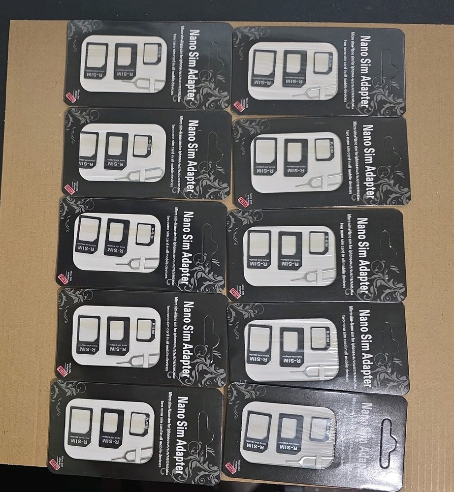 4-in-1 SIM Card Adapter Kit with Eject Pin (Nano to Micro/Standard) – 10 pack