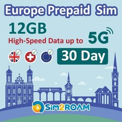 Europe Prepaid SIM Card | 30 Day | 12GB @ 5G/4G Data | Unlimited Calls & SMS