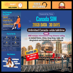 Unlimited Talk, Text & 20GB Data SIM Card – Prepaid Travel Kit for 30 Days