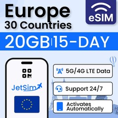 Europe eSIM Data Only 15 Days/20GB High-Speed Data