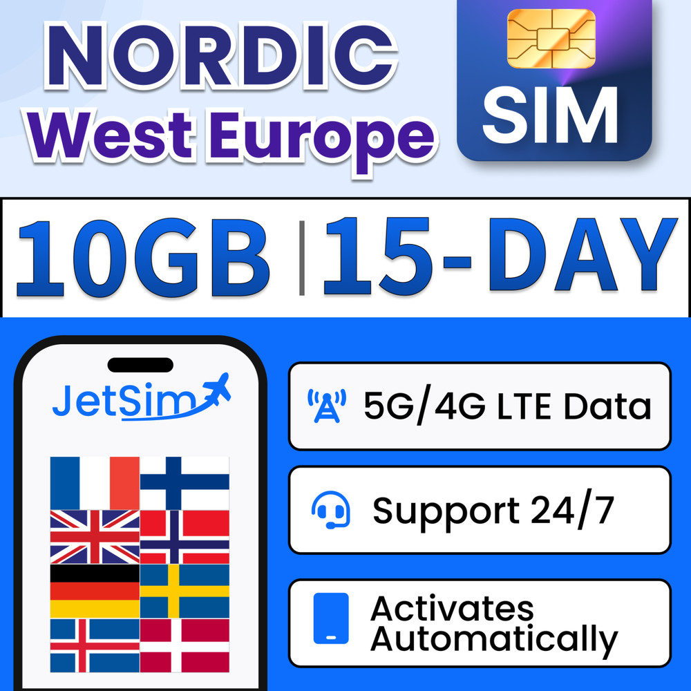 Nordic SIM Card – 10GB, 15 Day Travel SIM Norway, Denmark, Finland, & More