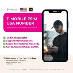 Prepaid US T-Mobile eSIM Plan: 30/90 Days, Activate Anywhere, Best for OTP/2FA