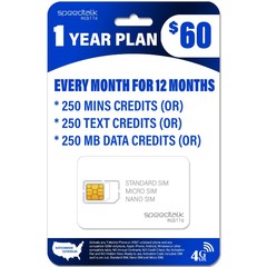 SpeedTalk Mobile $60 Preloaded SIM Card | 5G 4G LTE Phone No Contract 1 Yr Plan