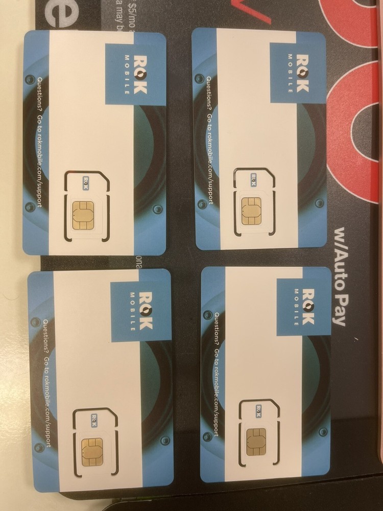 Lot of 4 BRAND NEW ROK Mobile GSM Blue AT&T Triple Cut SIM Cards