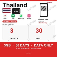 Thailand eSIM 3GB 30Day Instant QR 5G Data Only Travel No Plastic SIM