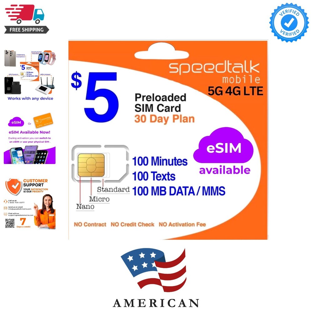 5 Prepaid SIM Card – Top Value Plan for Smartphones & Cellphones | 100 Minute…