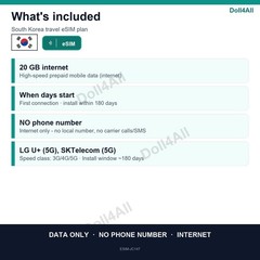 South Korea eSIM 20GB 30Day Instant QR 5G Data Only Travel No Plastic SIM