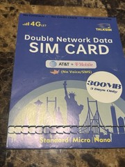 4G LTE Data SIM Card 300mb Standard Micro Nano TALKSIM Dual Network AT&T TMobile
