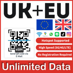 [eSIM] UK esim United Kingdom + EUROPE Travel QR Trip E Sim Card Reino Unido 🛜