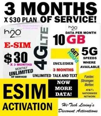 E-SIM H2O H20 WIRELESS ✅ ESIM ACTIVATION ⭐ 3 MONTHS x $30 Plan ⭐ UNLIMITED T/T