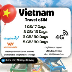 [eSIM]Vietnam Travel eSIM Card,1-5GB,7-30Days,QR Code,Fast Delivery, Easy Setup