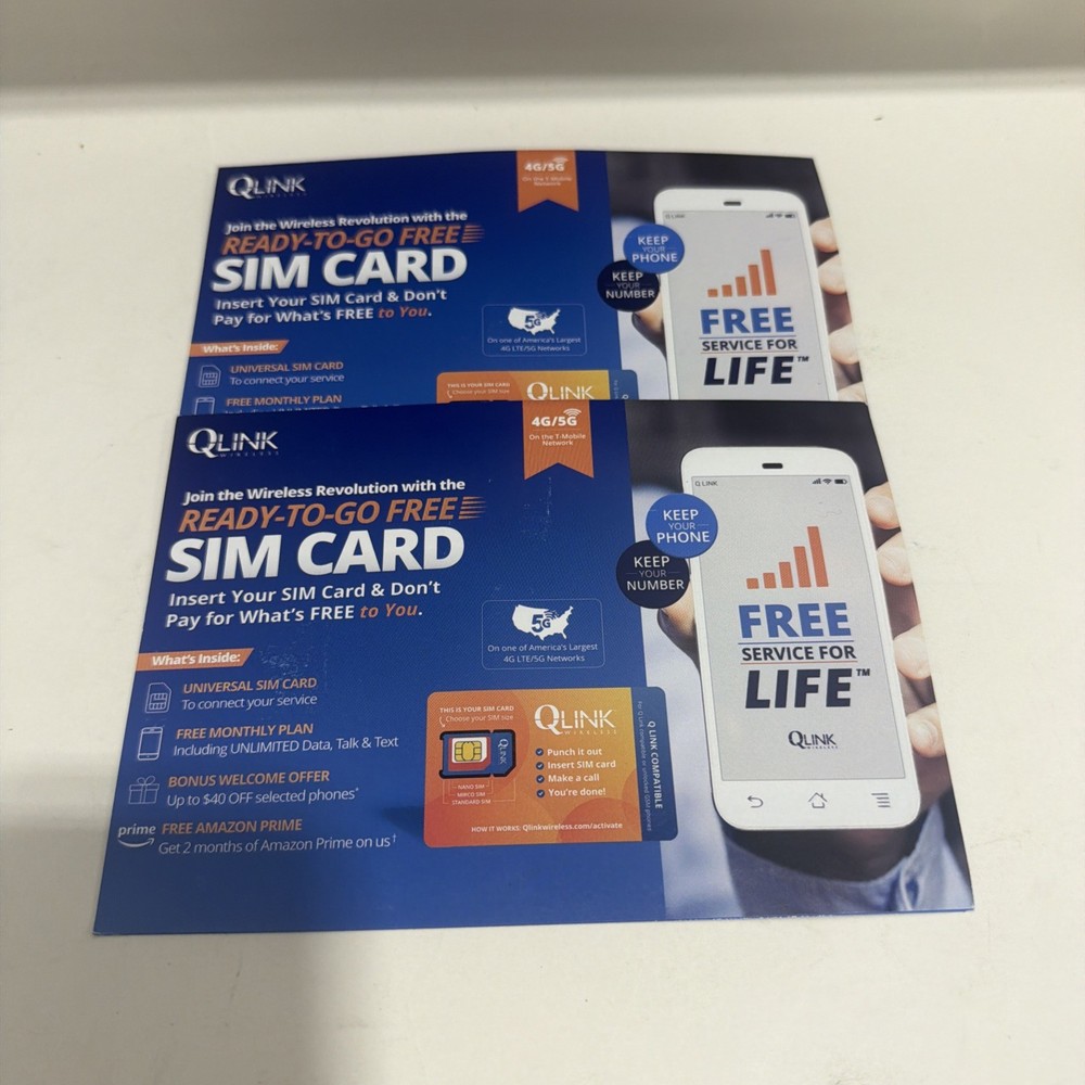 2 QLINK Wireless Cellular 4G LTE/5G Sim Card Kit – Includes Sim Card & Adapter