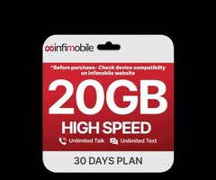 InfiMoblie 20GB High-Speed Data Per Month | Unlimited Data Talk & Text | SimCard