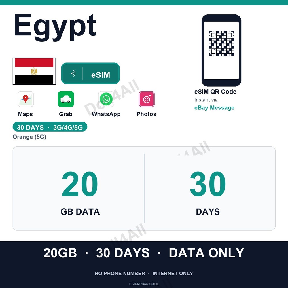 Egypt eSIM 20GB 30Day Instant QR 5G Data Only Travel No Plastic SIM