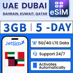 Gulf Region eSIM – 3GB High-Speed, 5 Day JetSim/Travel SIM