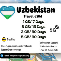 [eSIM] Uzbekista Travel eSIM Card,1-5GB, 7-30Days,QR code,Fast delivery