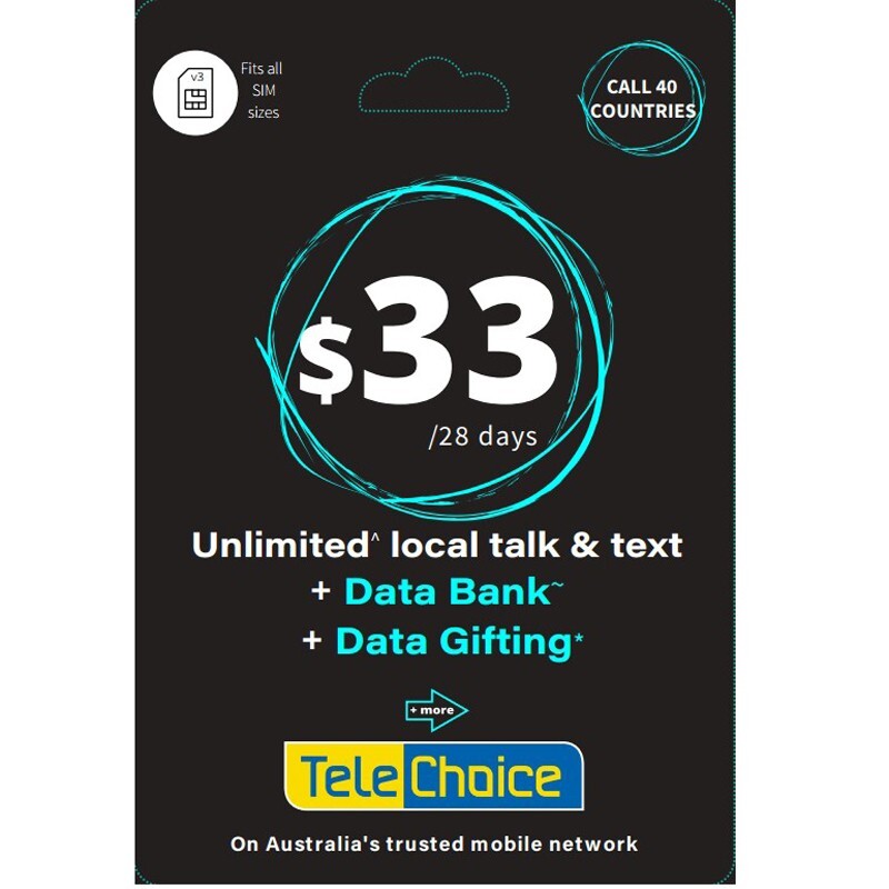 Telechoice $33 Prepaid SIM Plan – 38GB/ 28 Days