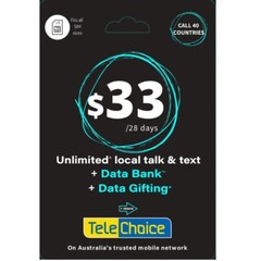 Telechoice $33 Prepaid SIM Plan – 38GB/ 28 Days