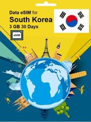 SALE! South Korea Travel SIM Card DATA eSIM 3GB 30Days QR Code 1 Day Delivery