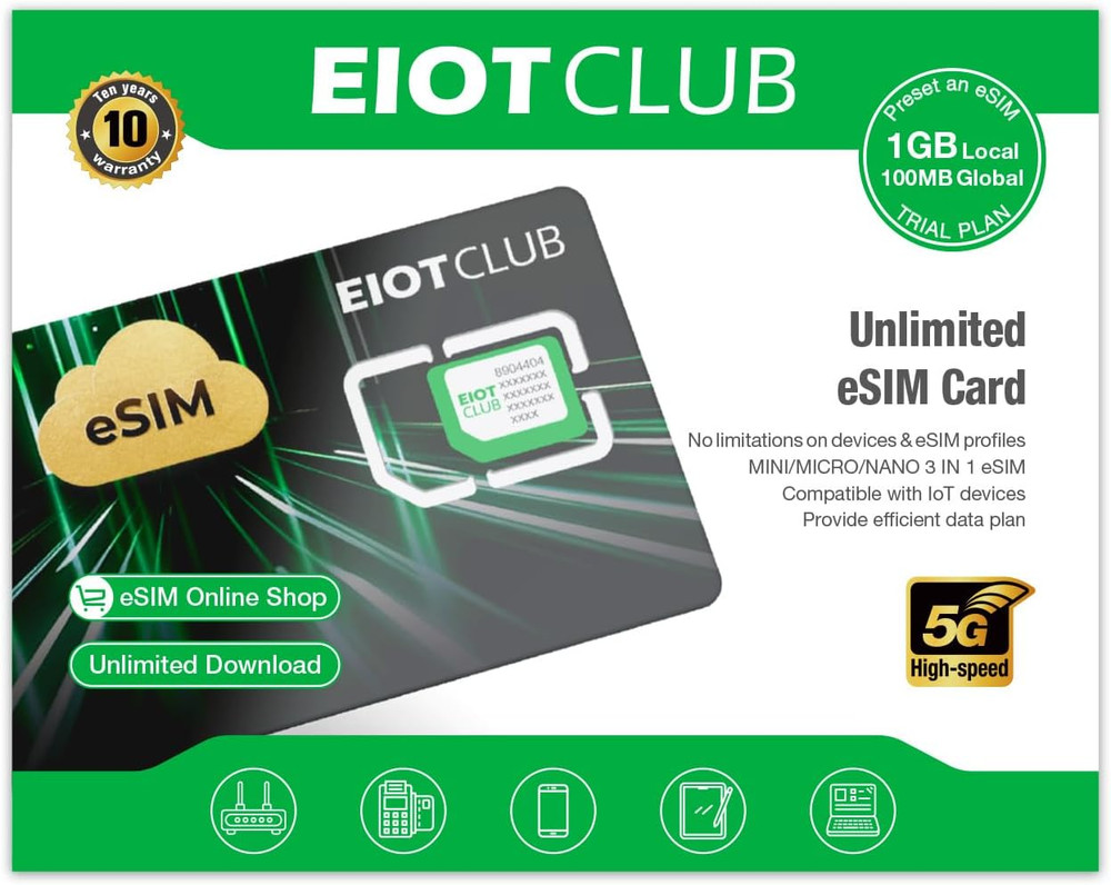EIOTCLUB Physical Esim Card for Android Unlocked Phones, Unlimited Esim Download