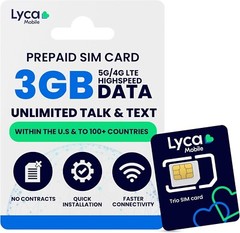 Lycamobile Prepaid SIM Card 3GB 4G/5G Unlimited Data-Talk, Text to 100 Countries