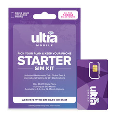 Ultra Mobile SIM Card Starter Kit Prepaid No Contract 5G 4G LTE T-Mobile BYOP
