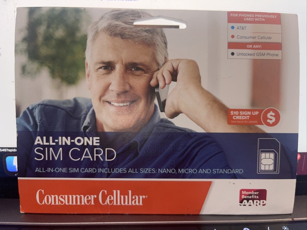 Consumer Cellular All-in-One SIM Card AT&T NETWORK + $10 CREDIT NEW IN BOX NIB
