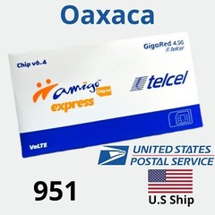 Tarjeta SIM Telcel OAXACA MÉXICO ÁREA LADA 951.ALREADY ACTIVATED.