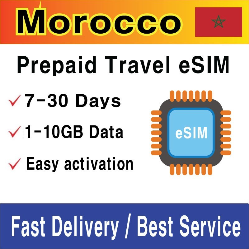 (eSIM) Moroco Travel SIM Card | 1-10GB | 7-30 Days | QR Code Activation